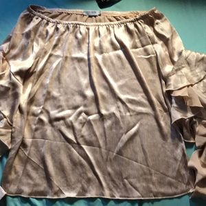 It’s an off the shoulder blush bronze blouse.